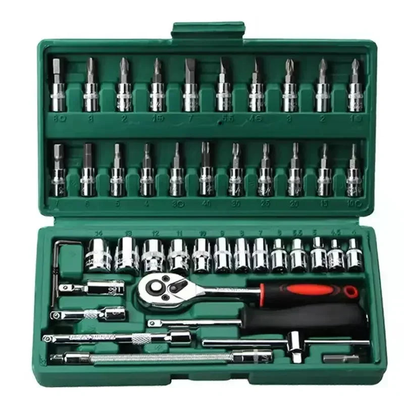 FTEX 46 Piece Multi Purpose Tool Kit Comprehensive Hand Tool Set Green