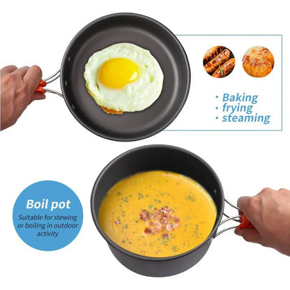 FTEX Camping Cookware Set Non-Stick Pots for 2-3 People