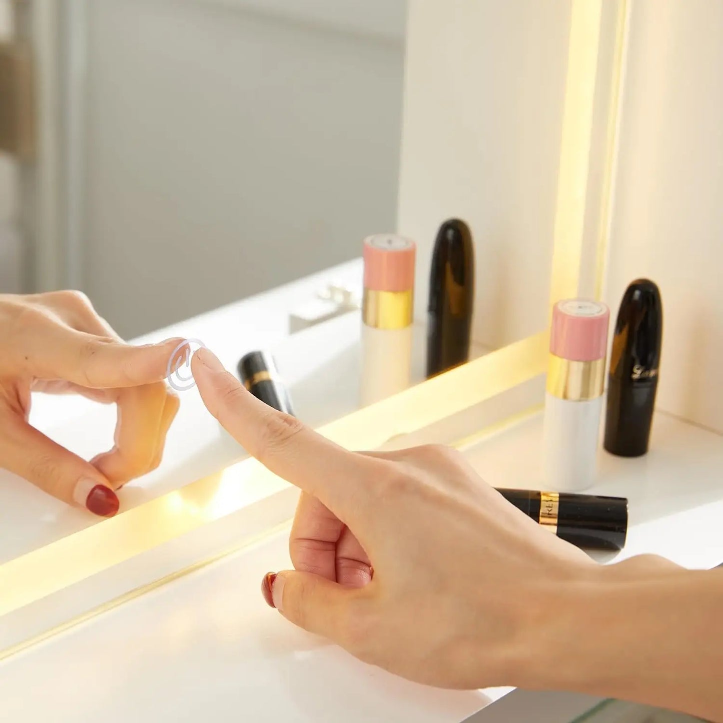Vanity Table with Lights, Mirror, and Stool Modern Makeup