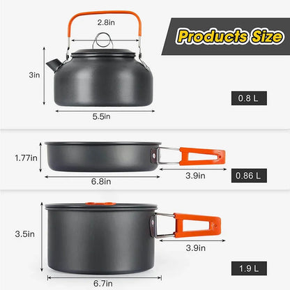 FTEX Camping Cookware Set Non-Stick Pots for 2-3 People
