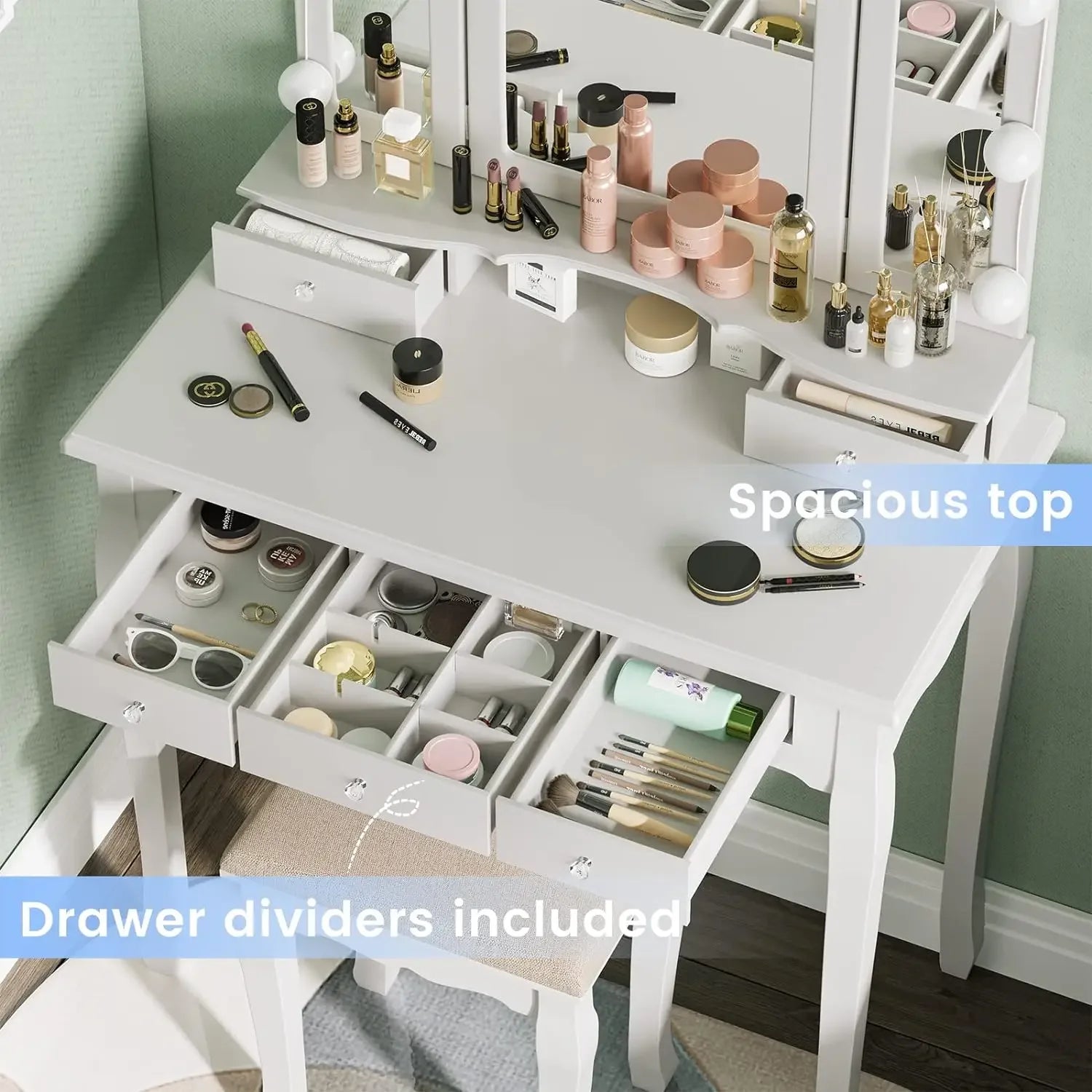 Modern Makeup Vanity Table with Lights and Mirror - Furniture Things
