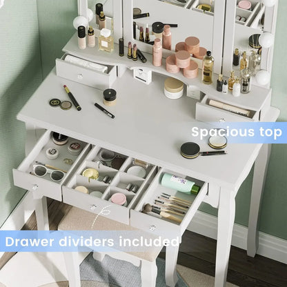 Modern Makeup Vanity Table with Lights and Mirror - Furniture Things