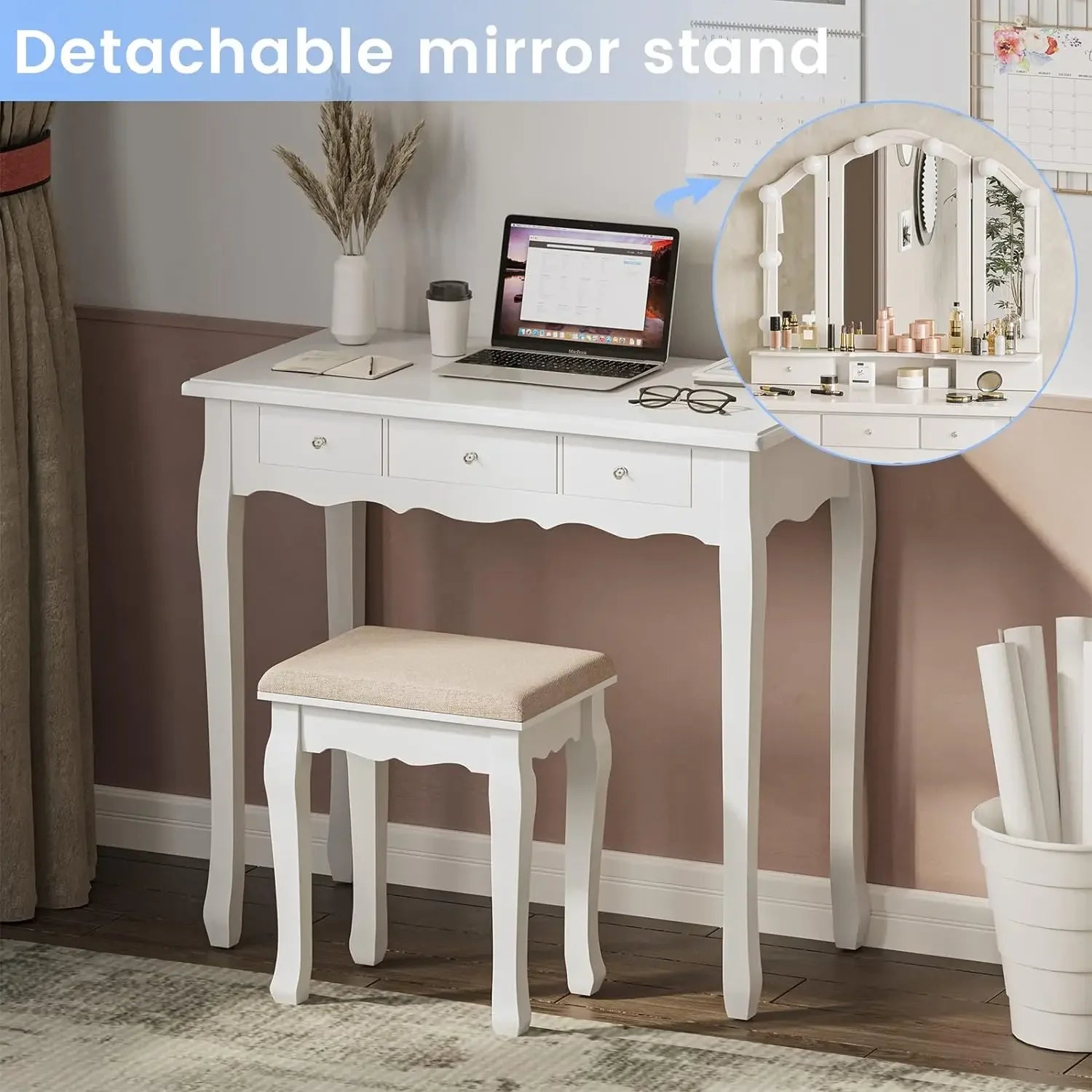 Modern Makeup Vanity Table with Lights and Mirror - Furniture Things