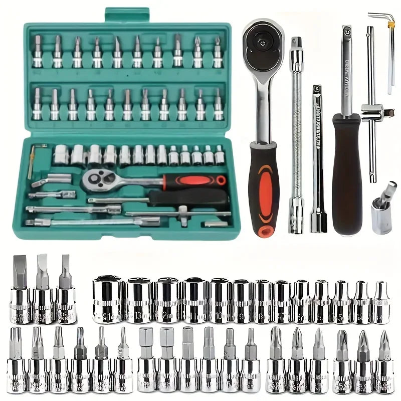 FTEX 46 Piece Multi Purpose Tool Kit Comprehensive Hand Tool Set Green