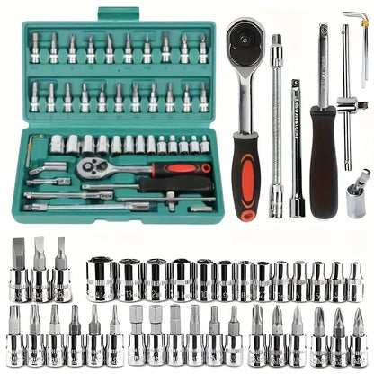 FTEX 46 Piece Multi Purpose Tool Kit Comprehensive Hand Tool Set Green