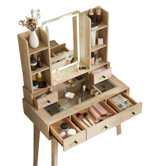 Vanity Desk with LED Lights Modern Makeup