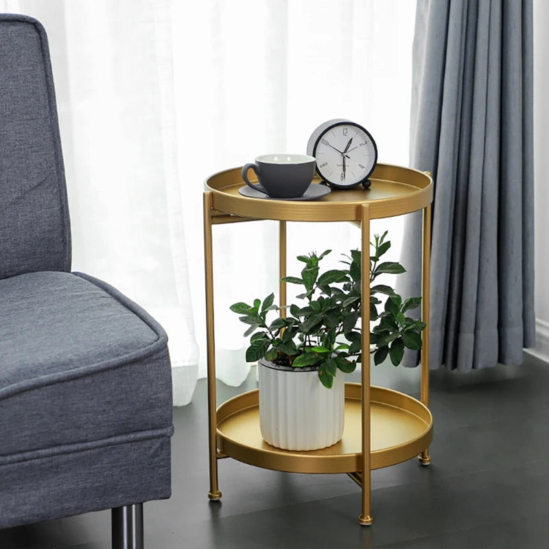 Side Table with 2-Tier Gold Metal Removable Tray - Furniture Things
