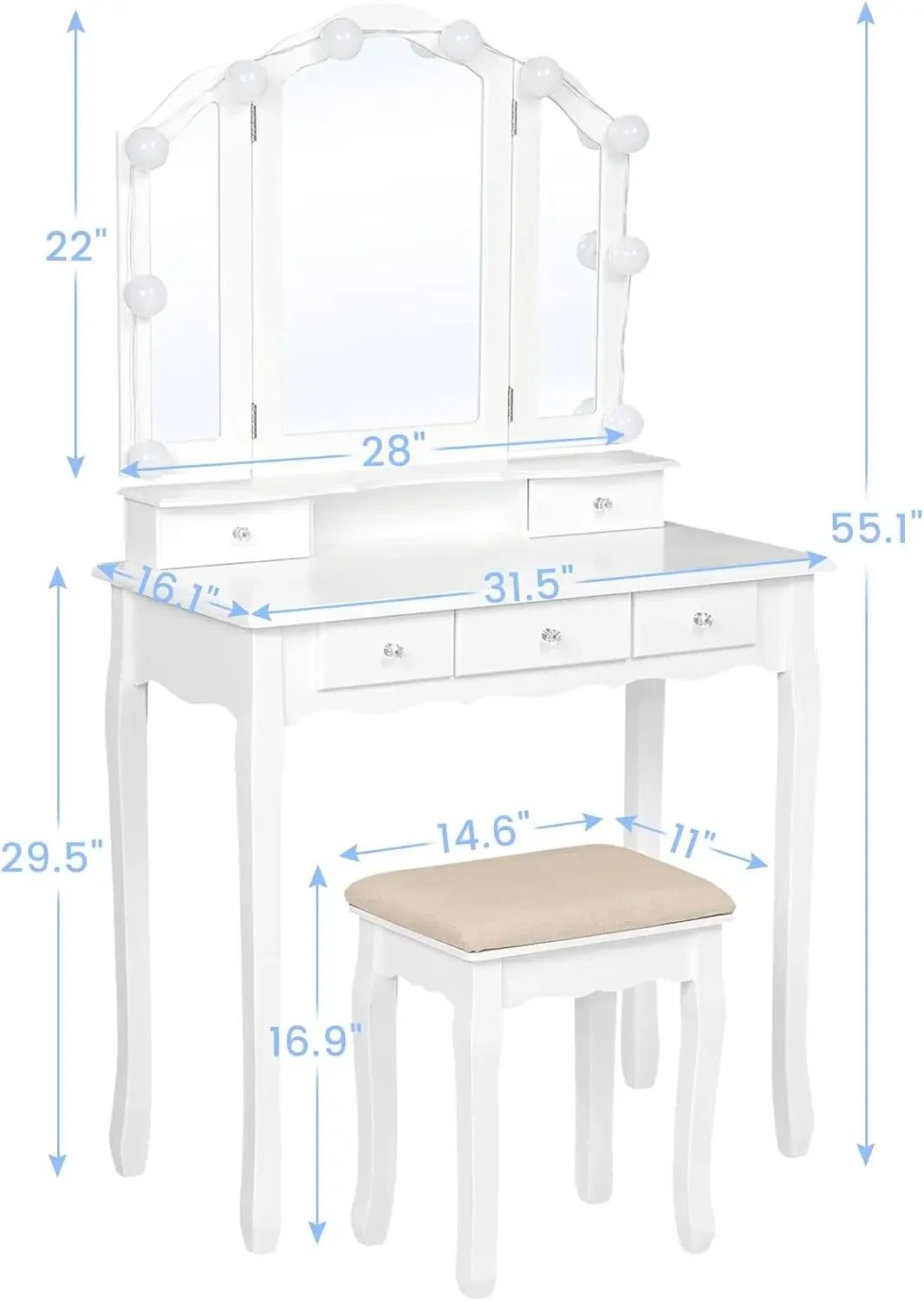 Modern Makeup Vanity Table with Lights and Mirror - Furniture Things