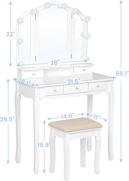 Modern Makeup Vanity Table with Lights and Mirror - Furniture Things