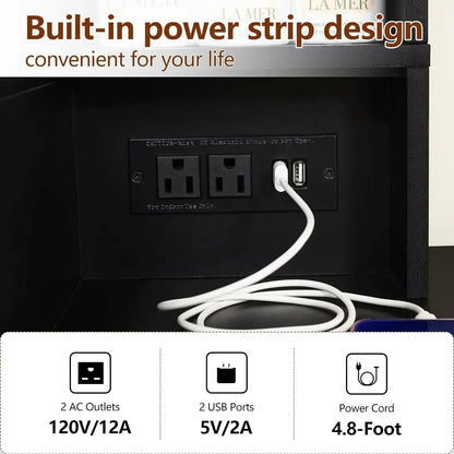 Vanity Table Set with Large Lighted Charging Station (Black)