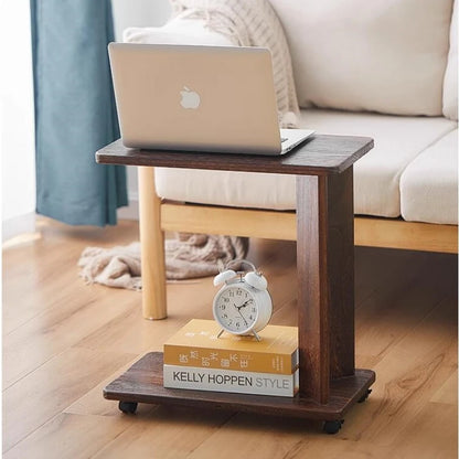 End Table with C-Shaped Wooden Wheels - Furniture Things