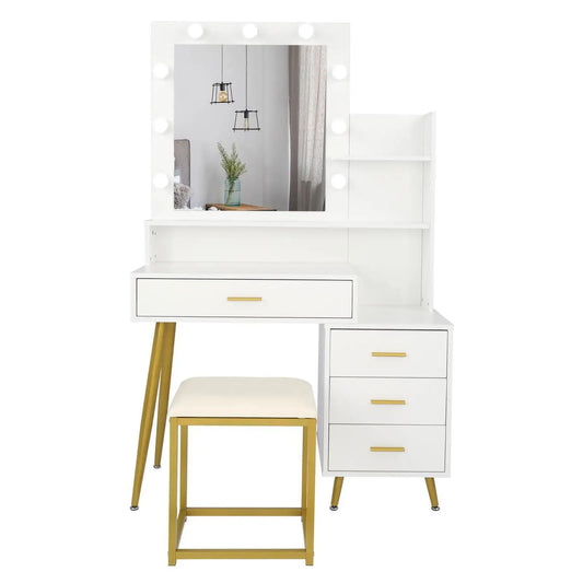 Vanity Table Modern Set with LED Mirror & 4 Drawers