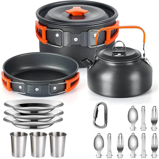 FTEX Camping Cookware Set Non-Stick Pots for 2-3 People