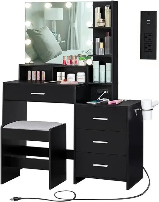 Vanity Table Set with Large Lighted Charging Station