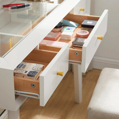 Vanity Table with Lights, Mirror, and Stool Modern Makeup