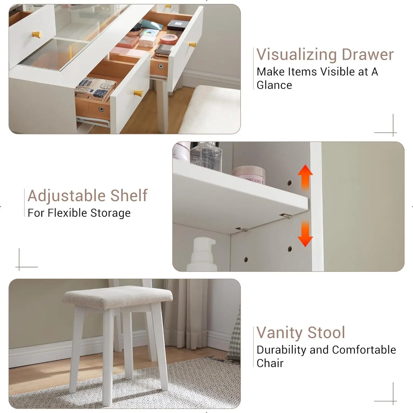 Vanity Table Modern Makeup with Mirror and Lights