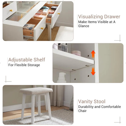 Vanity Table Modern Makeup with Mirror and Lights