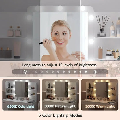 Vanity Table with Mirror, Lights, and Stool Set