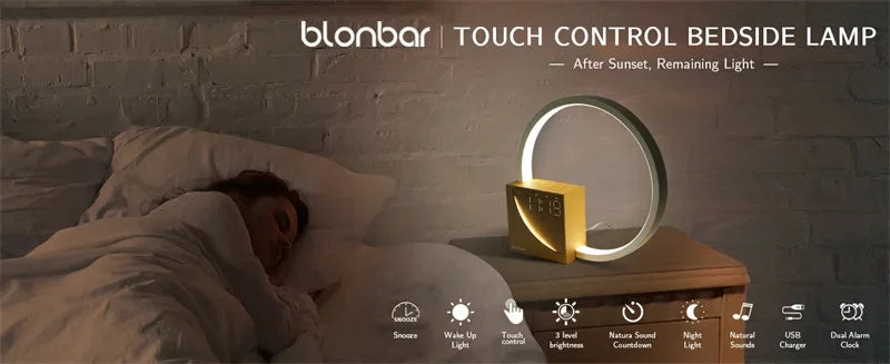 Bedside Lamp with Touch Alarm Clock & Natural Sounds - Furniture Things