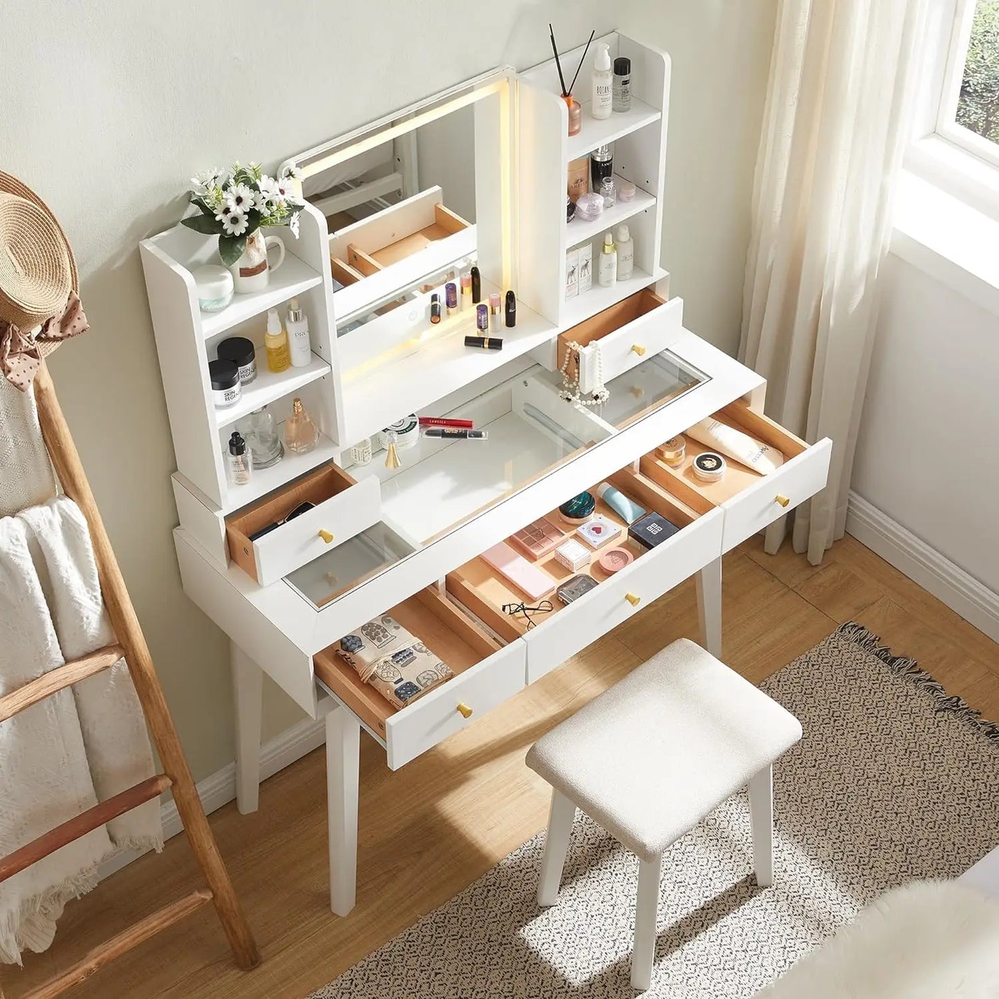 Vanity Table Modern Makeup with Mirror and Lights