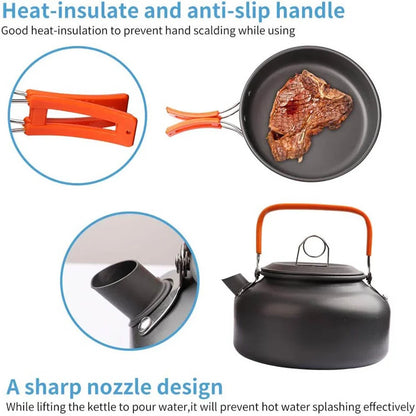 FTEX Camping Cookware Set Non-Stick Pots for 2-3 People
