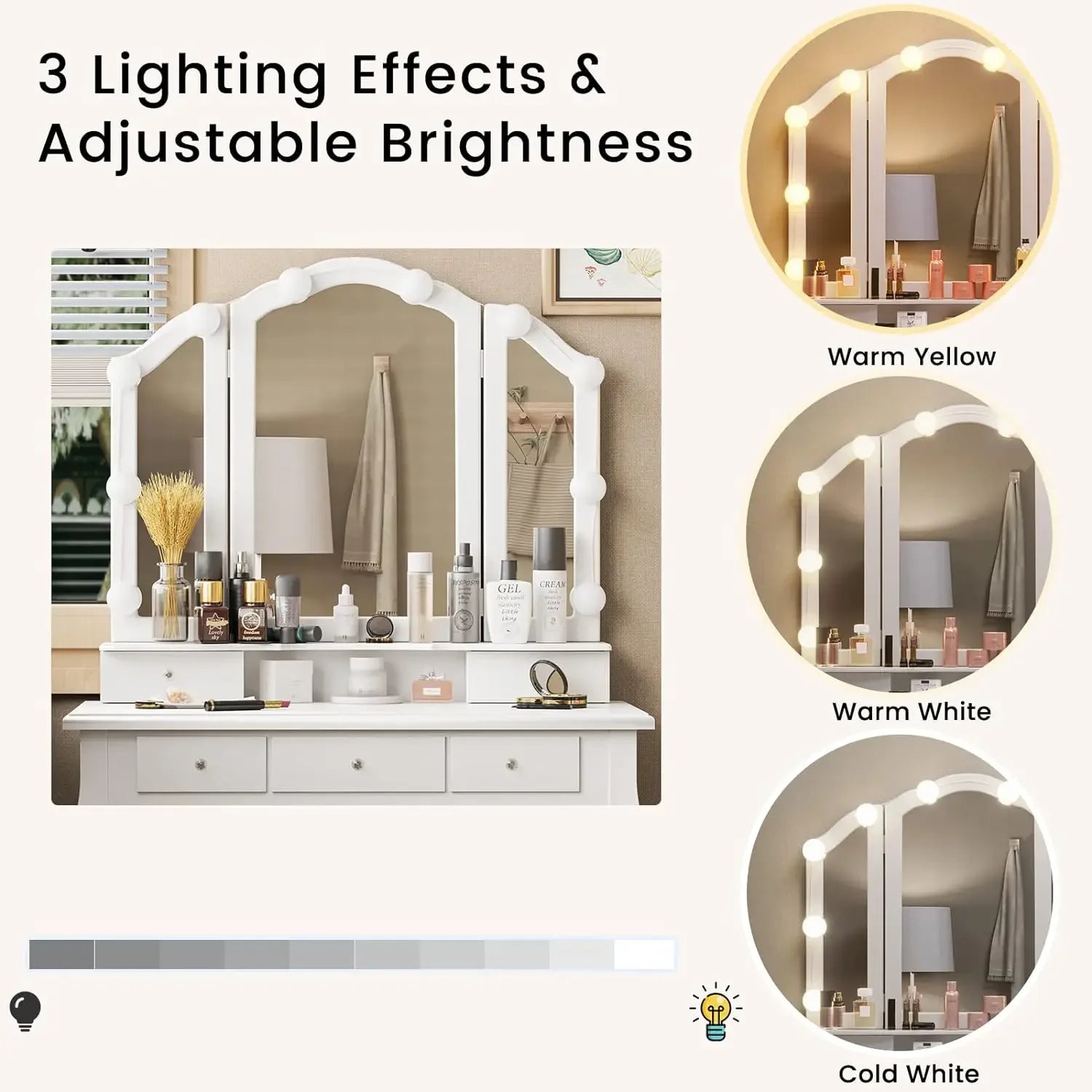 Modern Makeup Vanity Table with Lights and Mirror - Furniture Things