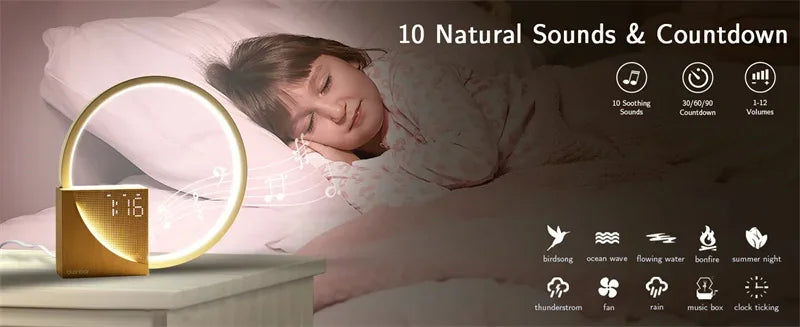 Bedside Lamp with Touch Alarm Clock & Natural Sounds - Furniture Things