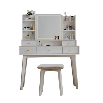 Vanity Table with Lights, Mirror, and Stool Modern Makeup