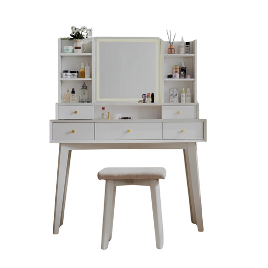 Vanity Table with Lights, Mirror, and Stool Modern Makeup
