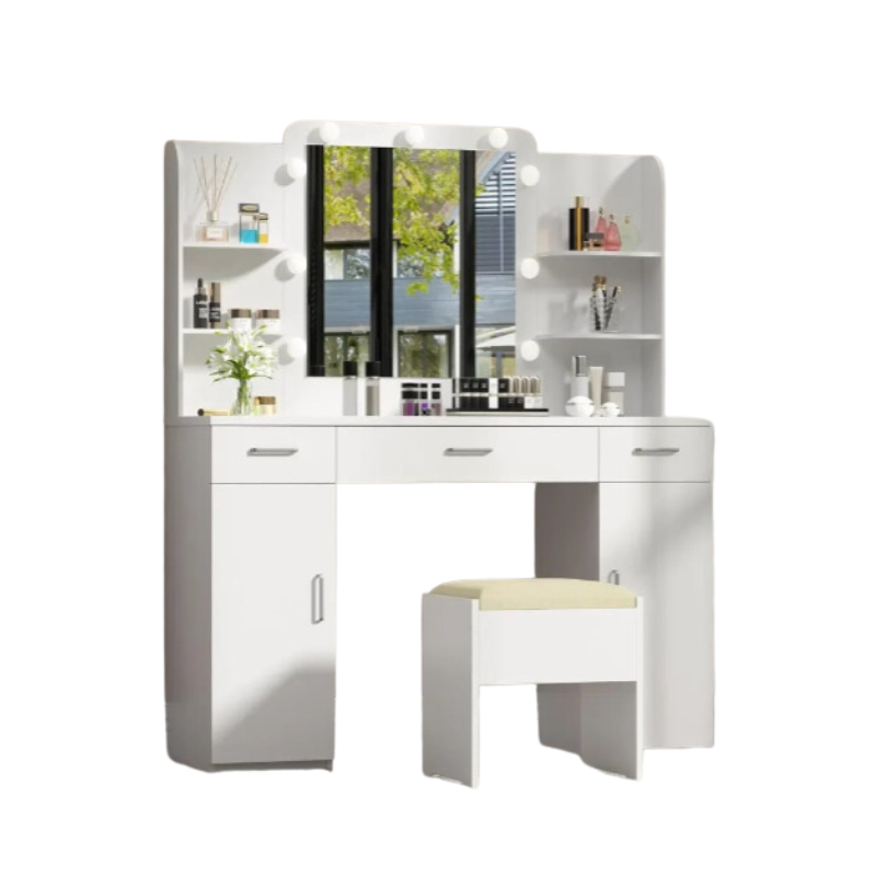 Vanity Table with Mirror, Lights, and Stool Set