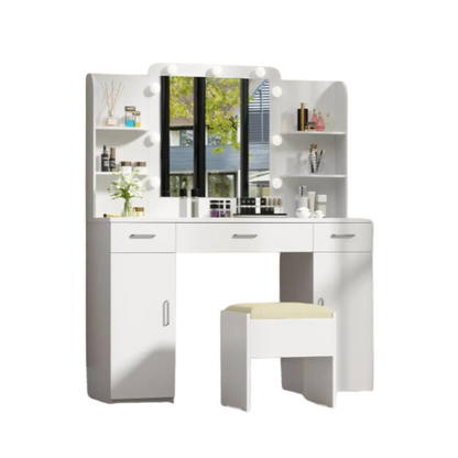 Vanity Table with Mirror, Lights, and Stool Set